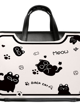 黑色可爱猫咪笔记本手提电脑包14寸13寸适用苹果macbookpro13华为联想惠普星14寸可爱防震斜跨通勤电脑包
