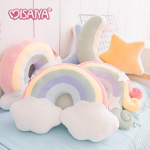 床头彩虹云朵卧室床头少女心抱枕