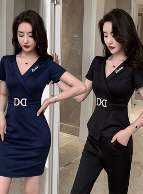 2022年秋季足浴技师工作服套装洗浴SPA桑拿按摩沐足显瘦连衣裙女