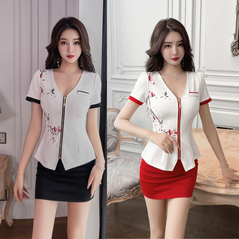 拉链款工作服女修身显瘦足疗足浴技师服气质套装洗浴店按摩工衣