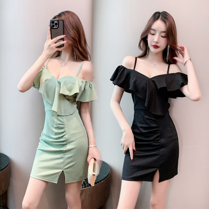 气质吊带夜场女装性感低胸桑拿连衣裙显瘦洗浴小姐足浴技师工作服