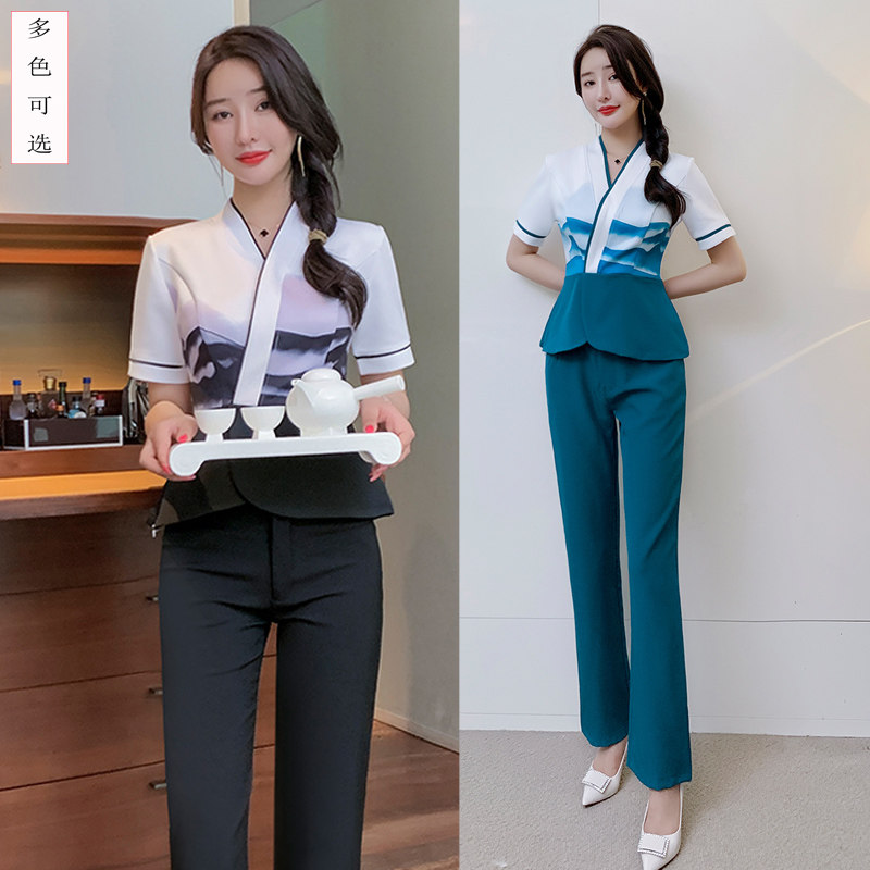 足浴工作服女套装气质显瘦美容师按摩沐足工衣洗浴会所技师长裤装