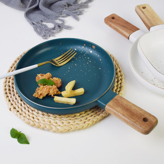 现代简约复古金边陶瓷餐具木柄碗盘子套装创意牛排盘家用焗饭面碗