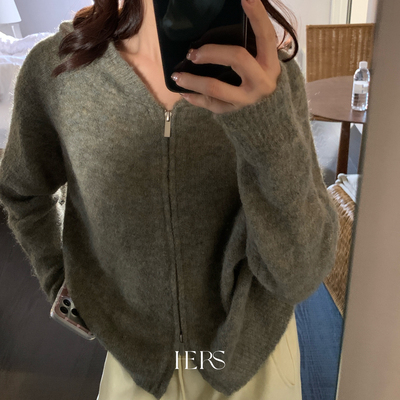 Hers-2025冬上新简约日常百搭时尚小众休闲通勤连帽杂色毛衣10259