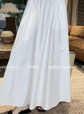 GRACETINA HOO-100棉法式定制贡缎光泽感极简慵懒高半身裙BQA6066