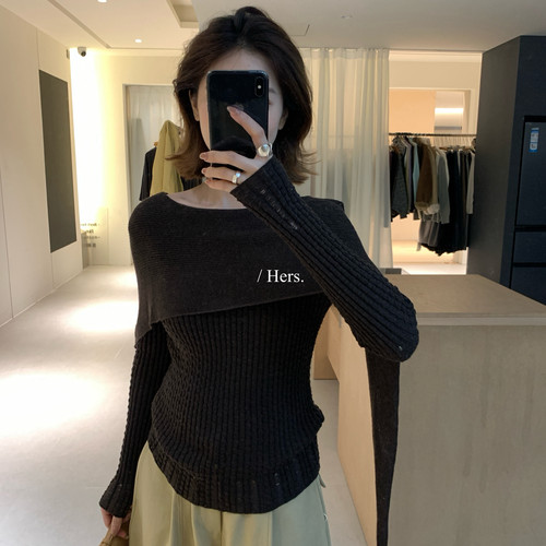 Hers-秋上新简约日常披风拼接设计气质针织衫62037