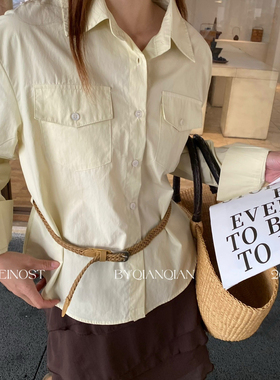MADEIN OST-26年早春都市假日编织腰带收腰衬衫(配腰带)91157