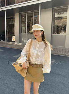 MADEIN OST-26年早春天丝法式精致蕾丝花朵衬衫91100