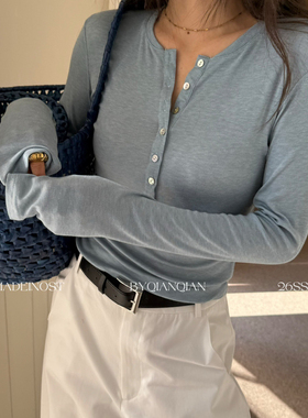 MADEIN OST-26年早春68天百搭时尚长袖丝裸感亨利领长袖T恤91030