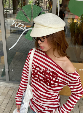 MADEIN OST-26年春款20天丝美式复古斜肩收腰长袖T恤91103