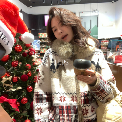 Hers-冬上新圣诞限定毛衣（韩标）可拆卸毛领费尔岛毛衣92769