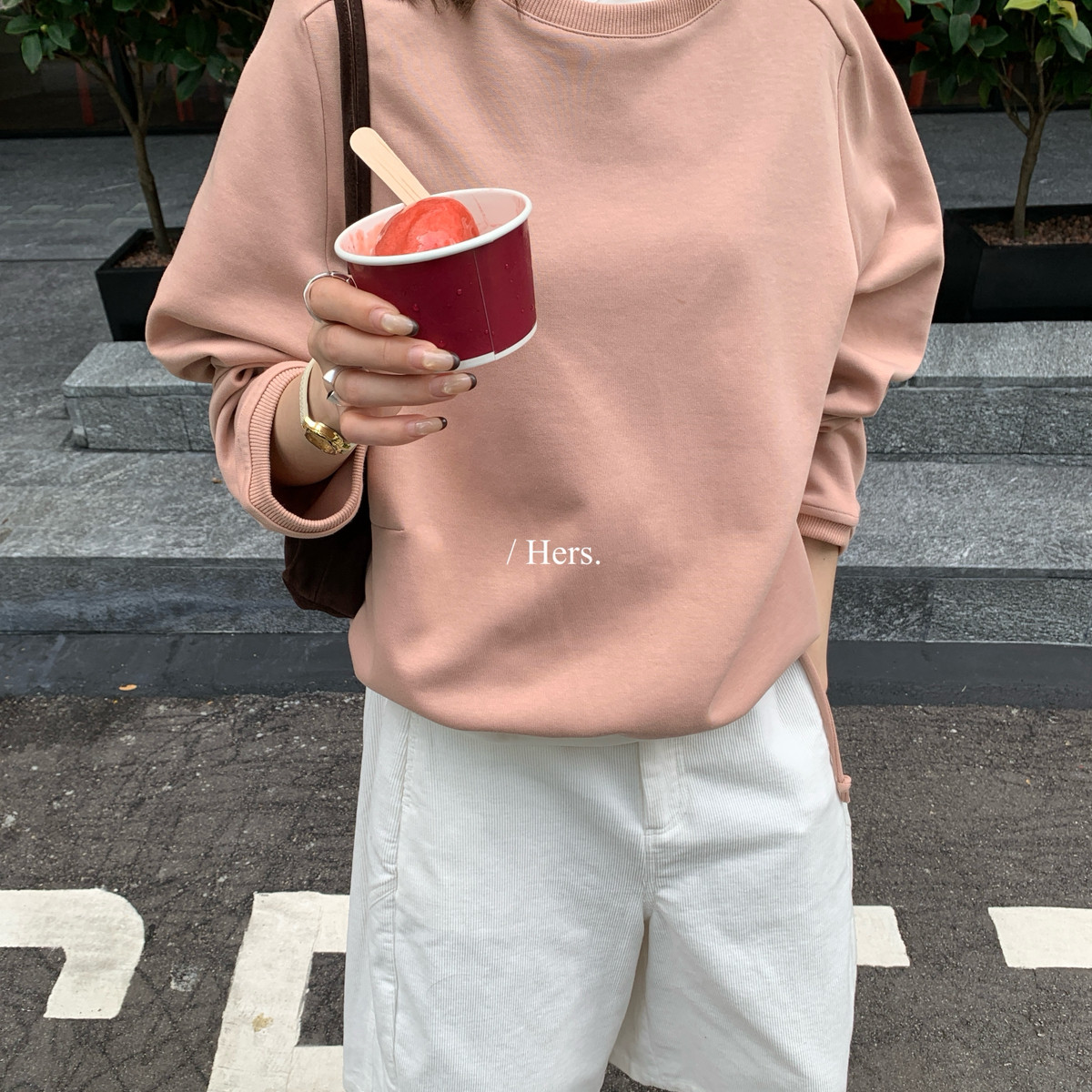 Hers-早秋上新简约日常下摆抽绳小设计感纯色卫衣66637