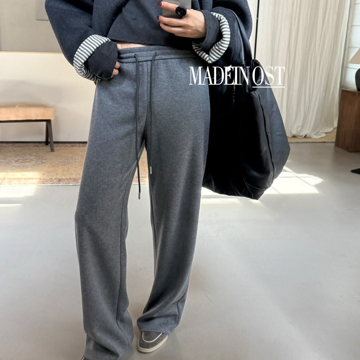 MADEIN OST-加厚版4羊毛醋酸收胯松紧腰针织休闲裤(含4羊57371-1