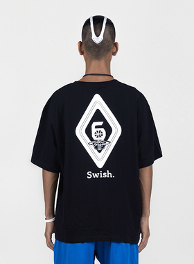 【第六区】菱形篮板SWISH印花高品质纯棉短袖T恤圆领宽松夏季上衣