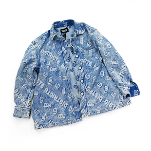 【第六区】街头100%高端定织斜纹logo雪花水洗牛仔外套秋冬夹克男