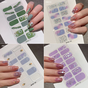 显白法式心质感轻薄服帖烫金手绘防水持久免烤美甲贴纸学生甲油膜