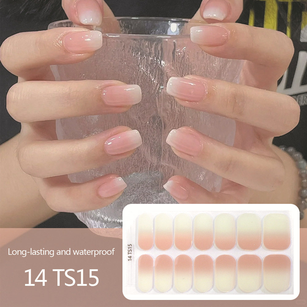 裸色渐变指甲贴纸少女法式轻奢闪粉美甲持久防水无需烤灯凝胶全贴