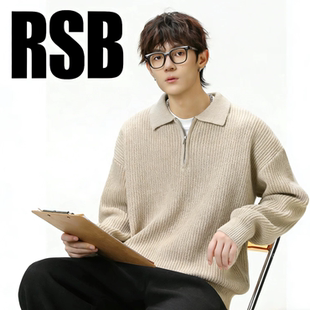 翻领毛衣男款Oversize瑞斯柏宽松潮针织polo领休闲慵懒风套头衫