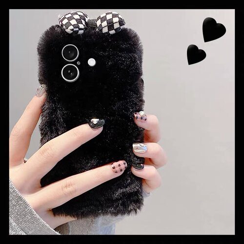 秋冬款黑色简约毛绒vivo y37/y36/y78/y77适用IQOO15t/13/12蝴蝶结女IQOONEO11/10pro+/9手机壳iqoo z11x/z10