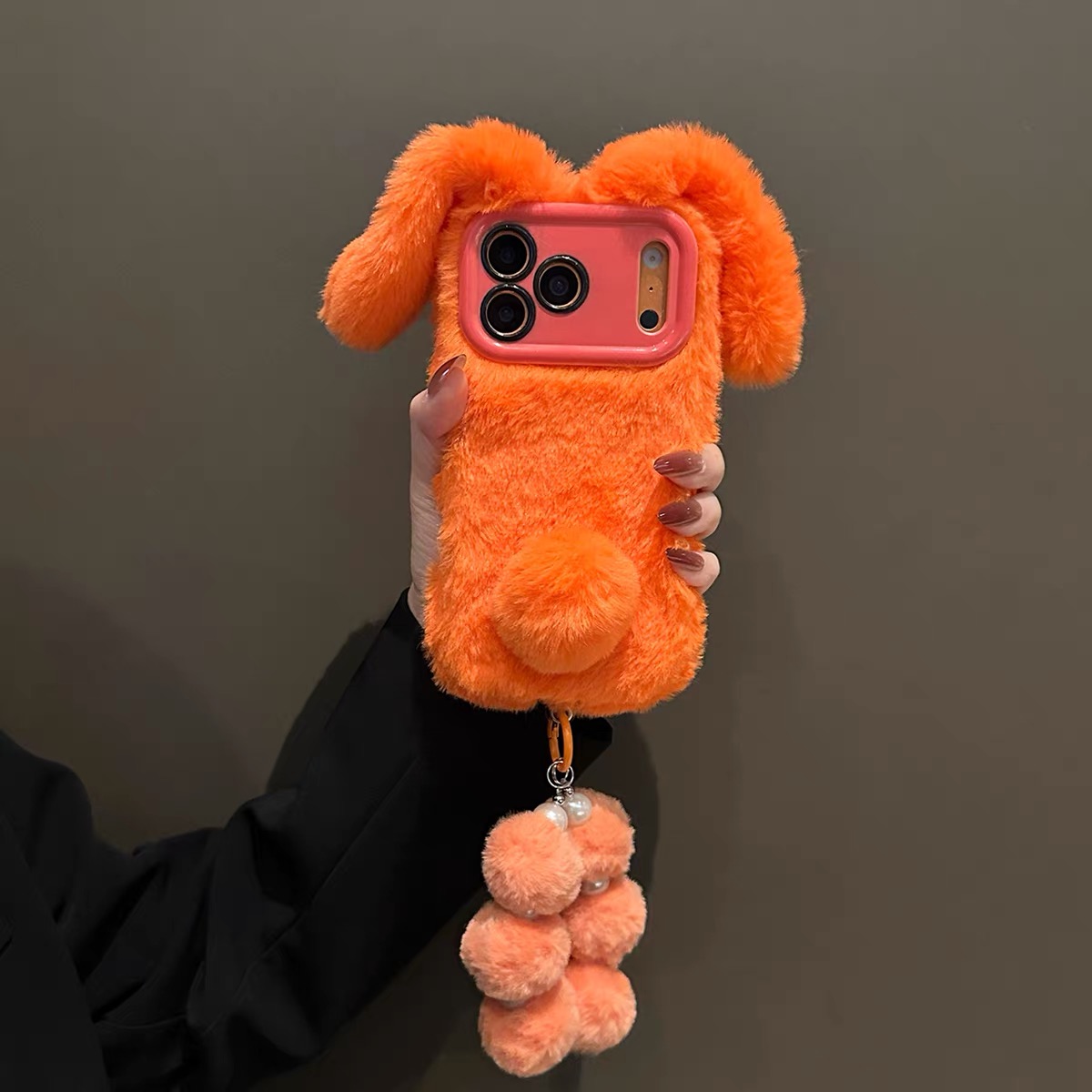 秋冬款橙色立体兔子a57/A58x带手绳V50/a97手机壳V70S毛绒v60S真我NEO7se/gt6/5手机壳Realme14pro+/13/12/11