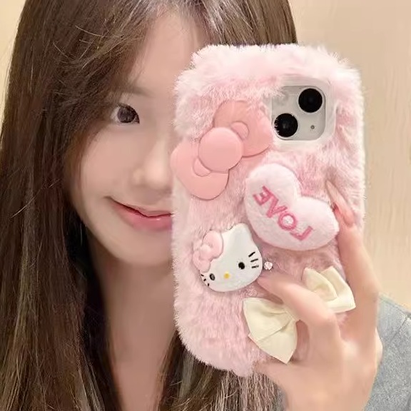 秋冬款hello kitty少女心款a1s毛绒a97/A3pro/A2mk11/A58x手机壳OPPO Findx7/6/5/4/OPPOReno12/11pro/10/9/8