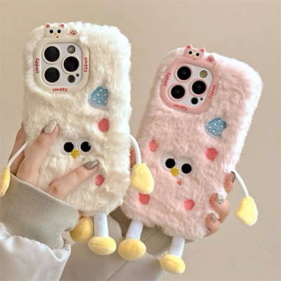 小红书秋冬保暖手卡通小人毛绒适用华为nova12pro女11/10/9se手机壳magic6pro/5/4/3华为荣耀play8T/7t/6C/5t