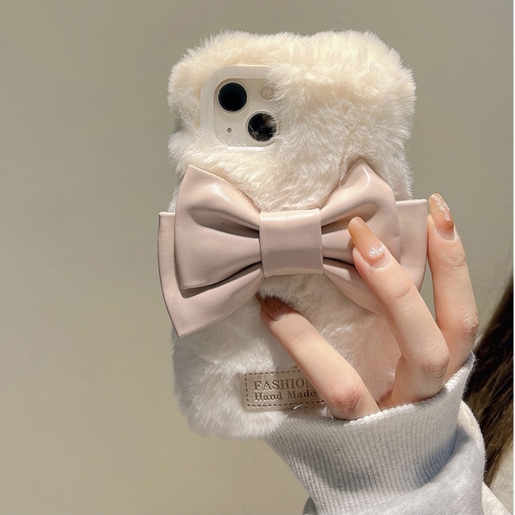 高颜值ins韩系oppo a6i/a5秋冬新款毛绒a3x/A2m手机壳Findx9pro/8s+/7/6蝴蝶结OPPO Reno14pro/13/12/11/10女