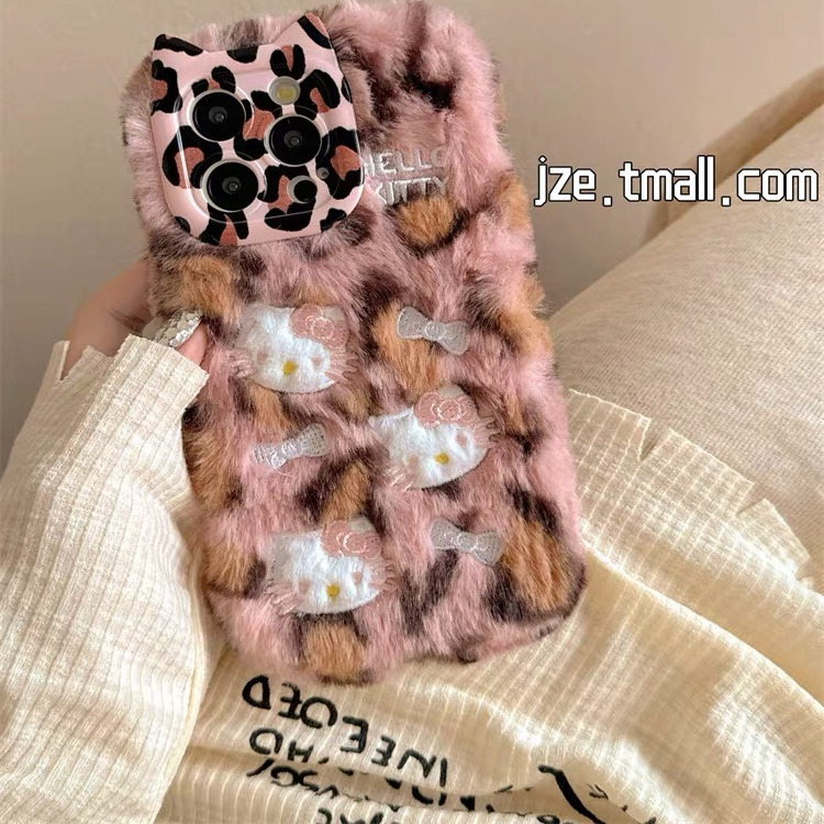 秋冬hello kitty凯蒂猫豹纹pura80pro/70适用华为nova14/13/12/11/10手机壳mate80/70毛绒hi畅享80s/70/60女