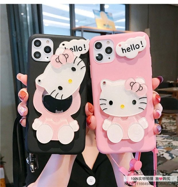 hello kitty凯蒂猫x30i带镜子p50pro+保护套mate40e适用华为60荣耀80/70se手机壳x8女x10max畅享9a畅玩20plus
