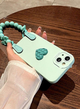 夏天小清新绿色手提绳爱心a72a52/gt2/V30t女Q5i/OPPO真我gt neo5se手机壳适用realme10pro+V13v11s保护套v50