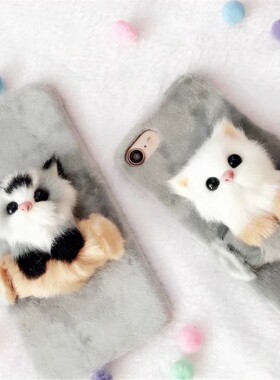 秋冬款立体小猫咪毛绒Civi4pro/3/1S/2手机壳适用小米14pro/13/12X女情侣套K60k50红米K70e/Note13pro/12R11T