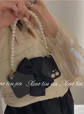 黑色耐脏蝴蝶结Civi5/4pro3手机壳适用小米15pro/14/13/12X红米k80女款K60K70e/Note14/13pro/12R/11T手提链