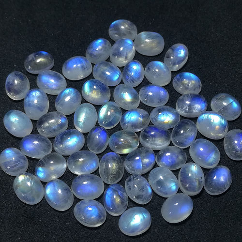 印度月光石6*8椭圆戒面背后平