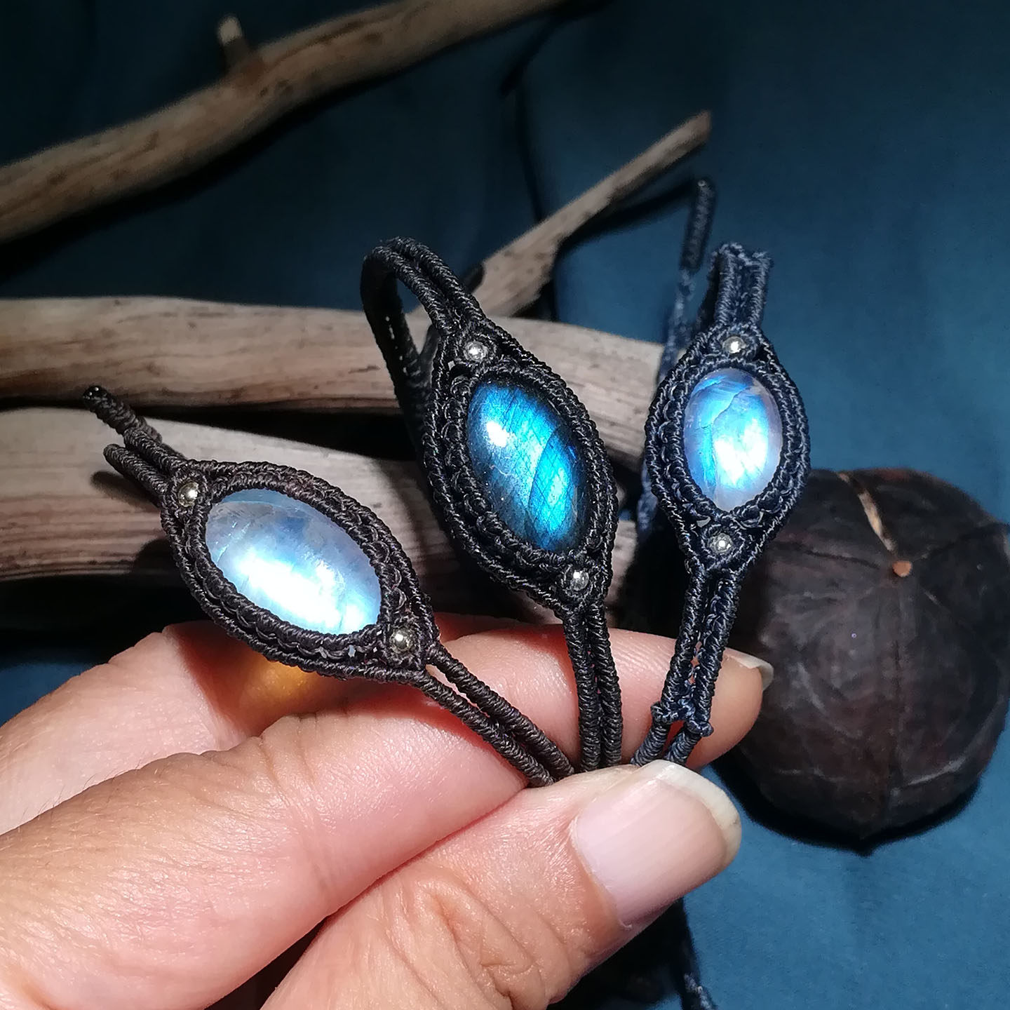 晴天出品手工编织天然拉长石手月光石细手环个性简约风可定制