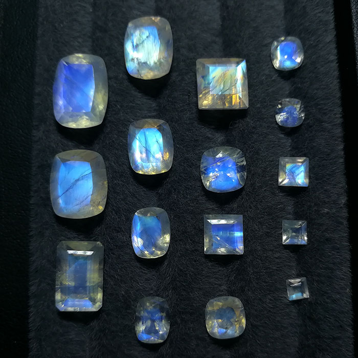 晴天石头铺刻面天然印度月光石无孔方形/长方形戒面裸石5-14mm