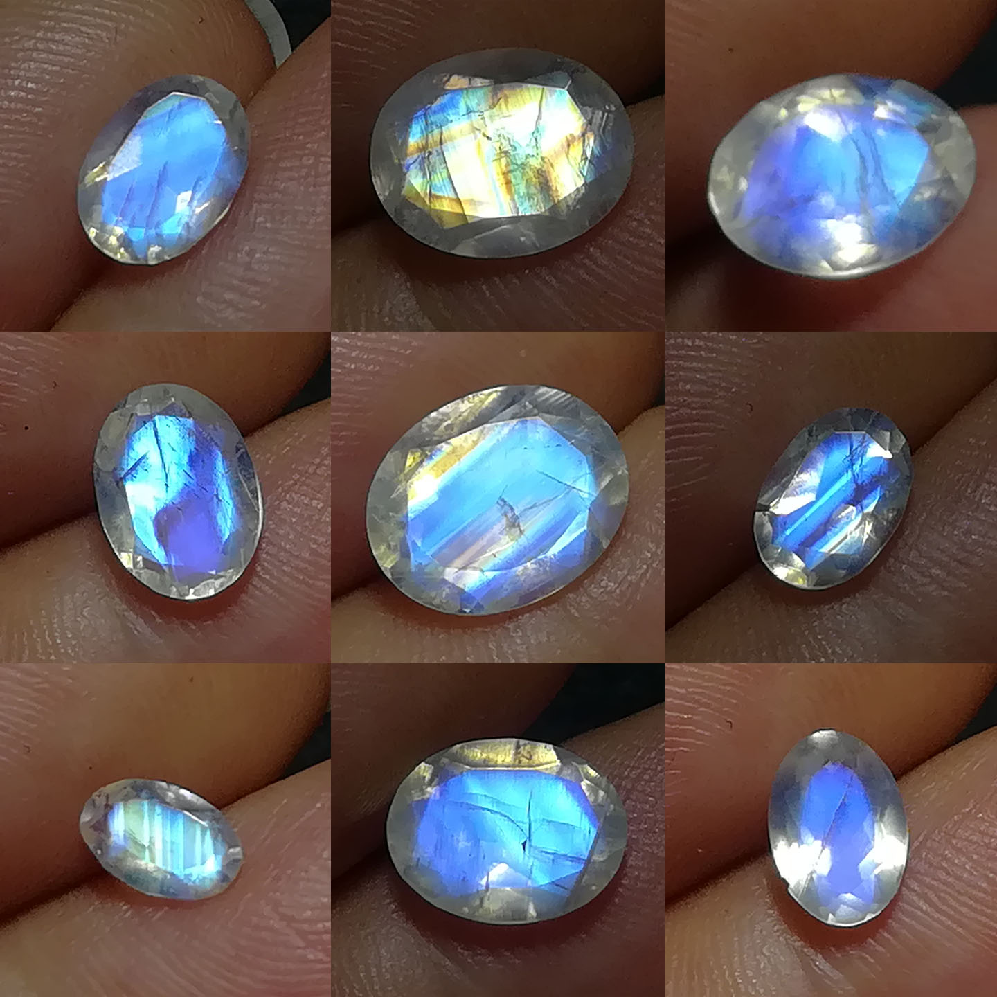 刻面椭圆天然月光石戒面diy配件