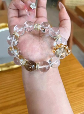 2025天然8A收藏级巴西白水晶金发晶手链礼物原创设计手串