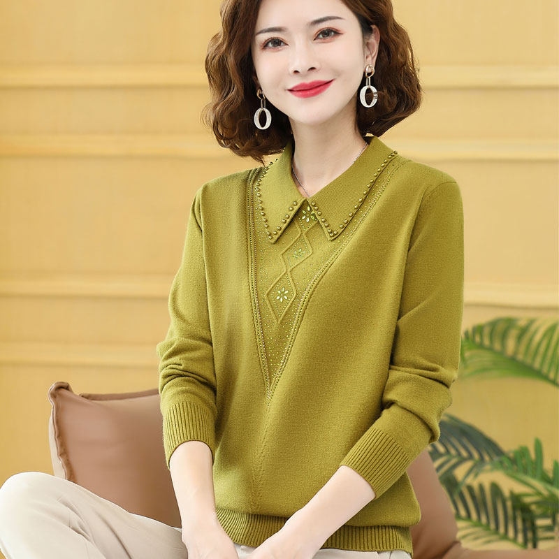 妈妈装秋冬装带领毛衣女新款2026中老年人时尚打底衫奶奶装针织衫