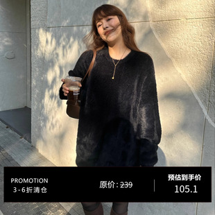 3ts 慵懒风上衣女 清仓 秋冬软糯厚实毛衣仿水貂绒宽松针织衫