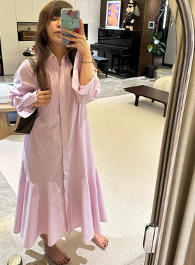 3ts法式气质衬衫裙设计感白色高级感长裙法式连衣裙春季长袖裙子