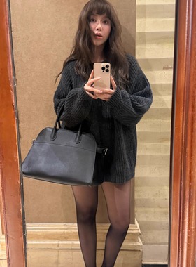 3ts法式老钱风粗针毛衣软糯慵懒风长毛绒格雷系简约羊毛针织衫女