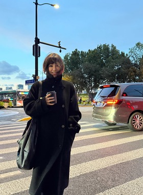 3ts 11/23 秋冬1oo羊毛毛呢外套立领中长款高级感西装呢子大衣女