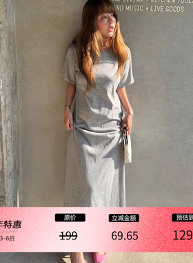 3ts夏季极简慵懒感连衣裙法式t恤裙灰色宽松休闲长裙