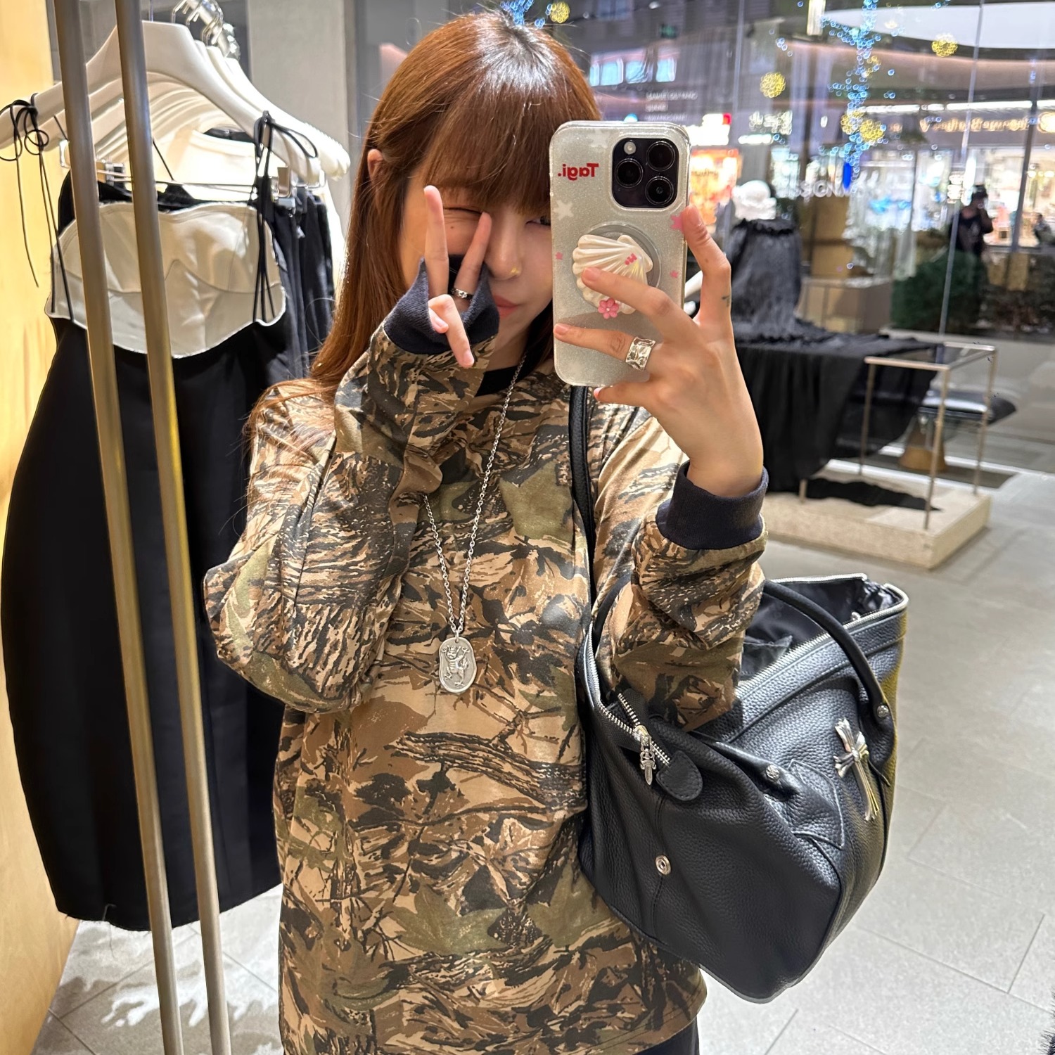 3ts新品秋冬美式复古迷彩印花长袖T恤宽松慵懒上衣