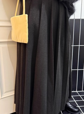 3ts格雷系毛呢百褶裙秋冬灰色半身裙高级感遮肉大摆裙