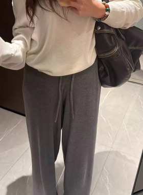 3ts羊毛垂感针织裤装格雷系阔腿裤老钱风磨毛裤毛巾裤子