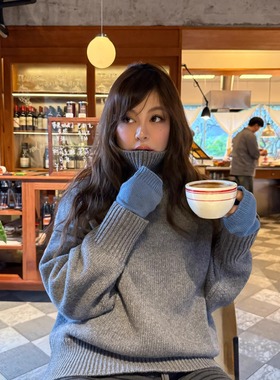 3ts 12/27 秋冬羊毛高领套头毛衣女宽松慵懒风加厚保暖立领上衣