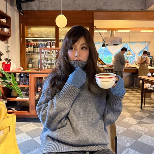 3ts 12/27 秋冬羊毛高领套头毛衣女宽松慵懒风加厚保暖立领上衣