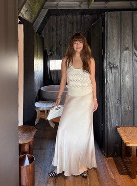 3ts夏季缎面鱼尾裙高级感气质中长裙收腰包臀半身长裙女