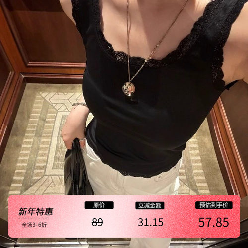 3ts法式蕾丝吊带外穿背心上衣无袖显瘦内搭打底花边背心